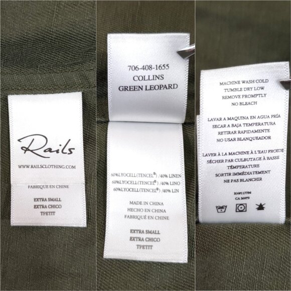 Rails Womens XS Collins Green Leopard Utility Military Jacket Linen Blend Safari - Picture 14 of 16